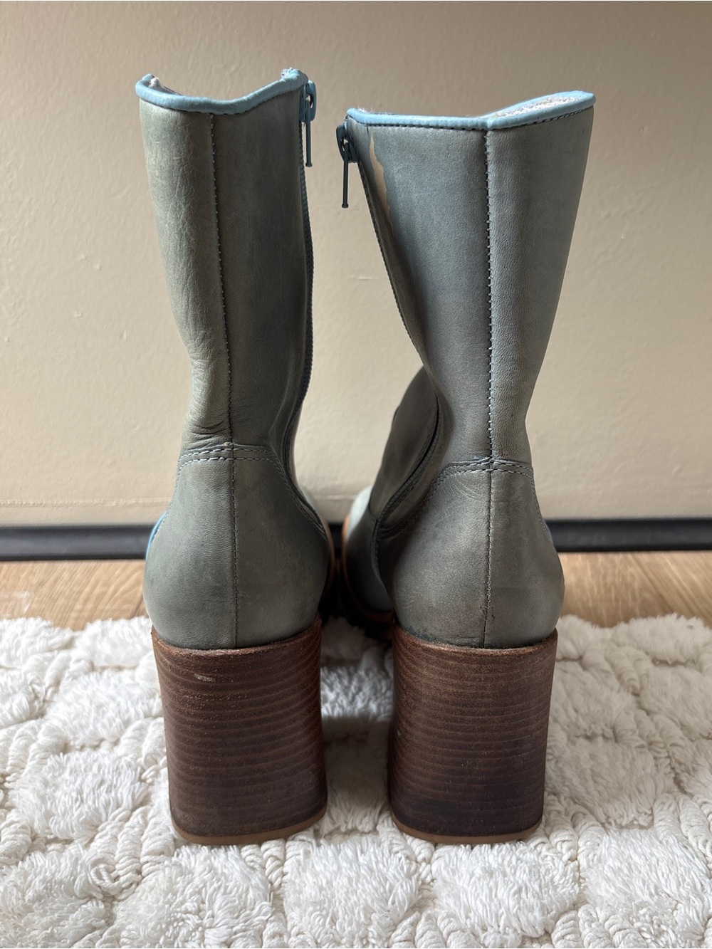 Vintage 90s Connie Too Platform Boots Size 8.5 - Blue Leather & Chunky Wood Heel - Picture 6 of 15